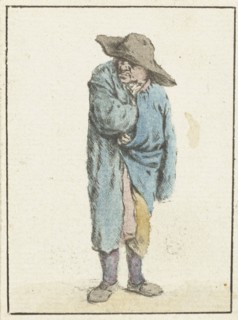Standing farmer with hand and arm into his cloak, print maker: Jurriaan Cootwijck, Adriaen van