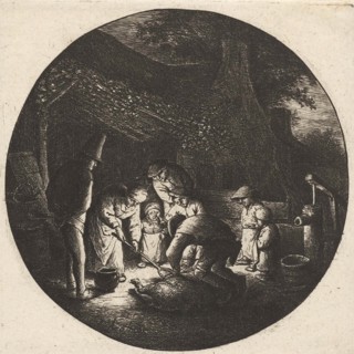 Peasant family and the slaughter of a pig, Adriaen van Ostade, 1650-1654