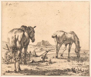 Two horses and a plow, Karel Dujardin, 1657