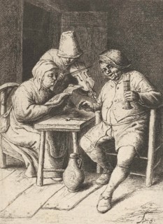 Violin Player and a singing man and woman, print maker: Adriaen van Ostade, Adriaen van Ostade,