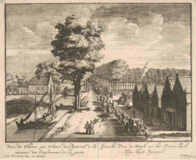 A procession of horsemen and carriages on the road to the Huis ter Nieuwburg Rijswijk, The