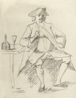 Man with a pipe sitting at a table, Cornelis van Noorde, Cornelis Troost, 1765