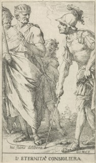 Roman consul Popilius Laenas draws a circle in the sand at the feet of King Antiochus IV Epiphanes,