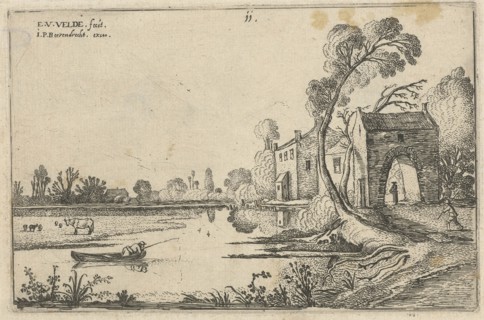 Landscape with a River and gatehouse, Esaias van de Velde, 1616