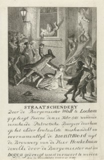 Mayor Wolf Lochem falls Patriot citizens, 1785, attributed to Joannes Hulstkamp, 1785