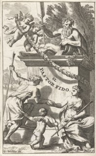 Title page for U.K. Guarini, Il pastor fido, print maker: Abraham Bloteling, Zacharias Webber II,