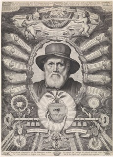 Portrait of Dirck Volckertsz Coornhert in allegorical frame, print maker: Theodor Matham, 1647 -