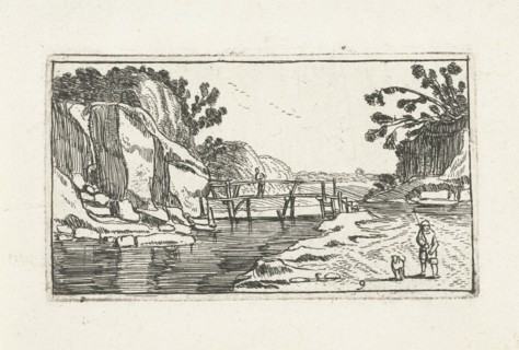 Rocky Landscape with road along river, Esaias van de Velde, print maker: Anonymous, Johannes