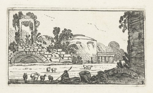 Landscape with ruins and a shepherd with sheep, Esaias van de Velde, Anonymous, Johannes Pietersz.