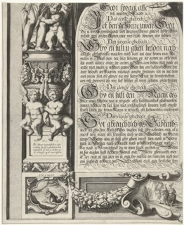 Moses and Aaron with the Tablets of the Law (leaf left), Simon Frisius, Gerard Valck, 1670 - 1726