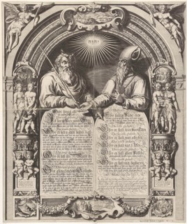 Moses and Aaron with the Tablets of the Law, Simon Frisius, Gerard Valck, 1670 - 1726