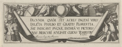 Wrapping surrounded by militaria, print maker: Simon Frisius, Antonio Tempesta, R. Lubbaeus, 1608 -