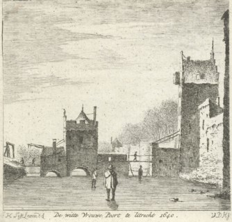 Figures on the ice at the gate Wittevrouwen Utrecht The Netherlands, 1640, print maker: Anthonij