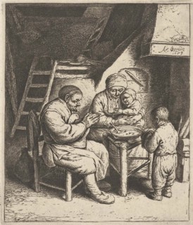 Family at the table for the meal, Adriaen van Ostade, 1653