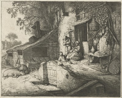 Spinning woman for a house, Adriaen van Ostade, 1652