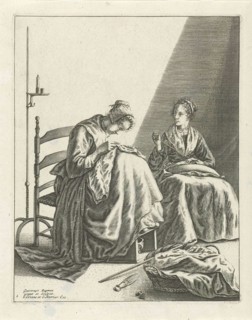 Two sewing women, Geertruydt Roghman, Johannes Covens and Cornelis Mortier, 1721 - 1866
