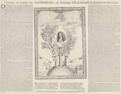 Allegory with the portrait of Gioseppe Francesco Borri, print maker: Theodor Matham, Jan Zoet
