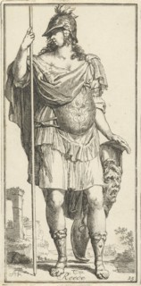 Minerva as a personification of reason, print maker: Arnold Houbraken, Leonard Schenk, 1710 - 1719