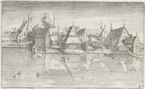 Village on a river, Hendrick Hondius (I), Josse van Liere, 1583 - 1650