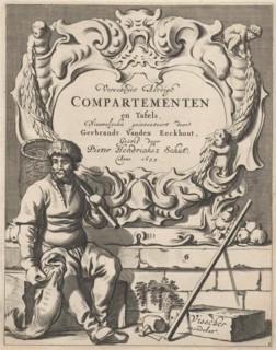 Cartouche with lobe ornament with a fisherman, print maker: Pieter Hendricksz. Schut, Gerbrand van