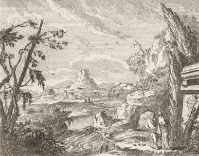 Landscape with mountains and ruinous buildings, Anonymous, 1701 - 1751