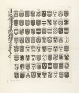 Lower left leaf of a set of nine prints, all with weapons of ancient lineages from Utrecht, The
