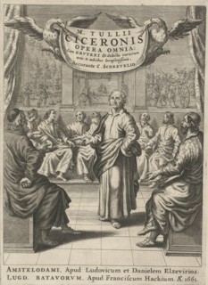 Cicero and people who are discussing something, Theodor Matham, Lowijs Elzevier (III) en Daniel,