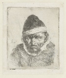 Bust of an old peasant with a pointed hat, Adriaen van Ostade, 1648 - 1650