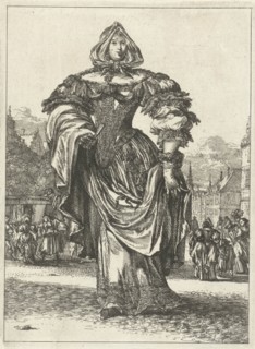 Lady in dress from the series Figures Ã  la mode, Romeyn de Hooghe, 1670 - 1685