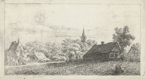 Village scene with church tower between trees, print maker: Johannes Franciscus Christ, c. 1810 - c