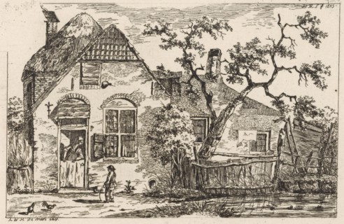 Boy with hoop at a farm, print maker: Hendrik Marcus Schouten, A.W.H. de Mari, 1815