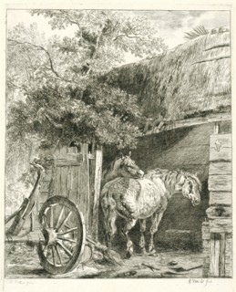 Two horses in a barn, Pieter Gerardus van Os, 1791 - 1839