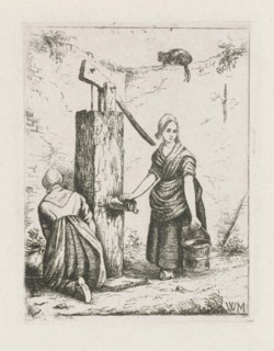 Two women at a water pump, Christiaan Wilhelmus Moorrees, 1811 - 1867