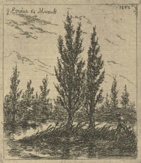 Landscape with hunter and poplars, print maker: Gerardus Emaus de Micault, 1863