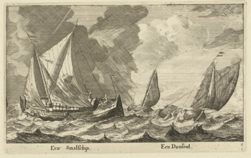 Two ships: a small ship and a Dam Runner, Anonymous, Reinier Nooms, 1652 - 1714