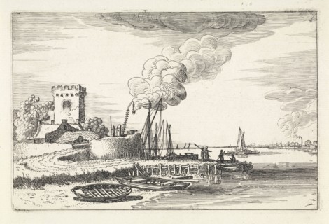 Landscape with a lighthouse in a port, Jan van de Velde (II), 1616