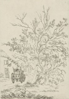 Landscape with farm wagon at inn, Hermanus Fock, 1781-1822