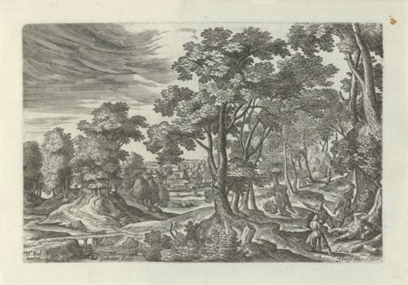 Landscape with robbery of the traveler, Julius Goltzius, J. Janssonius, c. 1560 - 1595