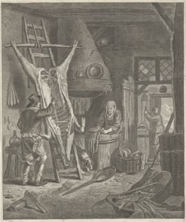 Peasant Interior with carcass, Jacob Louys (1620-ca.1673), 1630 - 1673