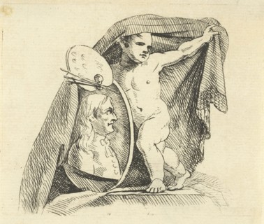 Child with painters palette and portrait of deceased artist and mourning veil, Antonis Aloisius