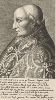 Portrait Bust of Pope Adrian VI with a richly ornamented robe, print maker: Hendrik Bary, Dating