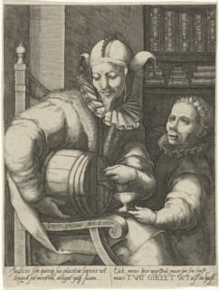 Jester with wine cask, Jacob Goltzius (II), Anonymous, 1584 - 1630