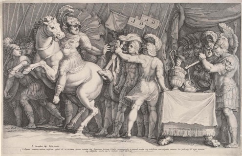 Marcus Furius Camillus arrives in Rome, Italy, print maker: Jan Saenredam, Polidoro da Caravaggio,