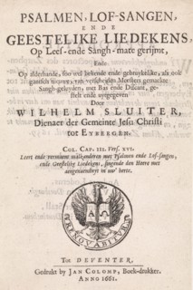 Title page for: Willem Sluiter, Psalms, Psalmen, lof-sangen, ende geestelike liedekens, 1661
