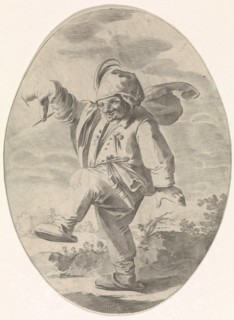 Dancing farmer with a sausage, print maker: Nicolaes van Lijnhoven, Andries Both, 1622 - before