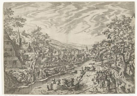The draw for the goose, print maker: Hans Bol, c. 1550 - c. 1593