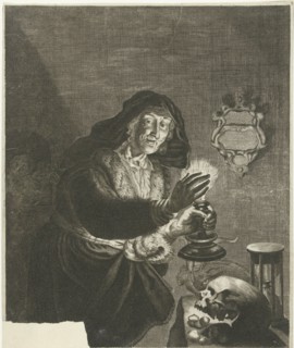 Old woman by candlelight, Albert Haelwegh, print maker: Anonymous, Joachim von Sandrart, in or