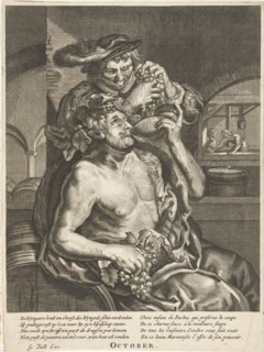 October, Bacchus who drinks wine, Anonymous, Reinier van Persijn, Joachim von Sandrart, 1670-1726