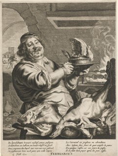 Cook with pie, Theodor Matham, Anonymous, Joachim von Sandrart, 1661 - 1726