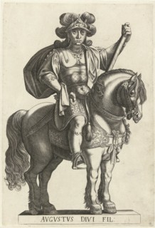 Equestrian Portrait of Emperor Augustus, print maker: Laurens Eillarts, Antonio Tempesta, 1616 -
